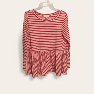 Perfect Peach Women's Size Medium Red White Stripped Long Sleeve Blouse